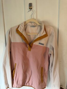 Columbia Pink and Cream Snap-Placket Fleece Pullover